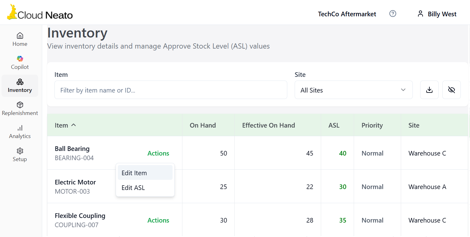 Manage Inventory and ASL